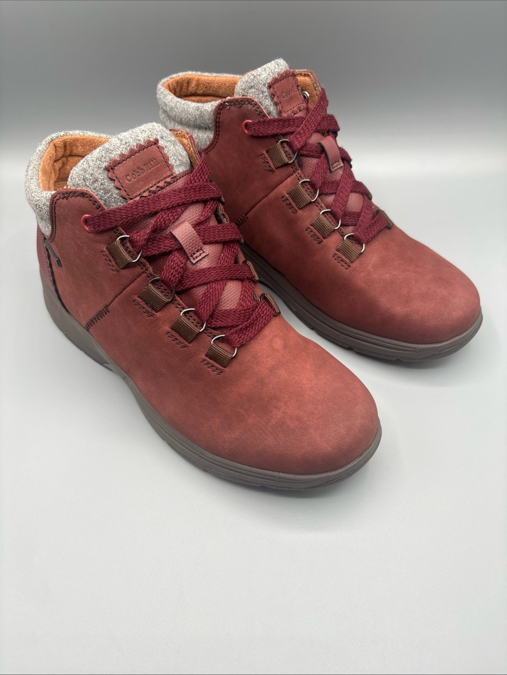 Cobb Hill Burgundy Leather Ankle Boots Women’s Size 7 Wool Collar